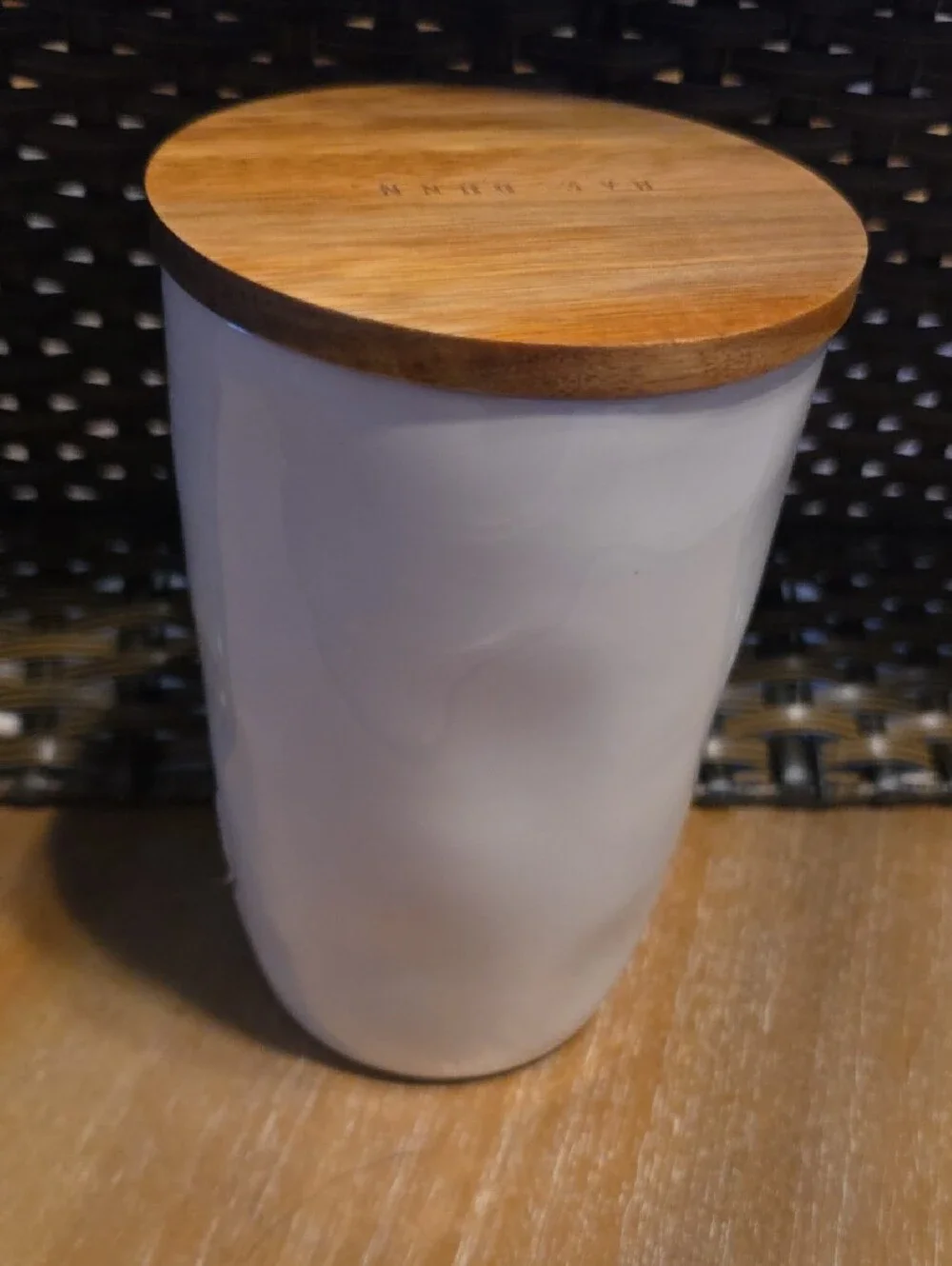 Rae Dunn White Ceramic 'TEA' Canister with Wood Lid